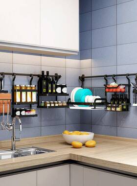 黑色201不锈房钢XKHSBG挂式免打孔厨置物架墙上调水料家用沥壁碗