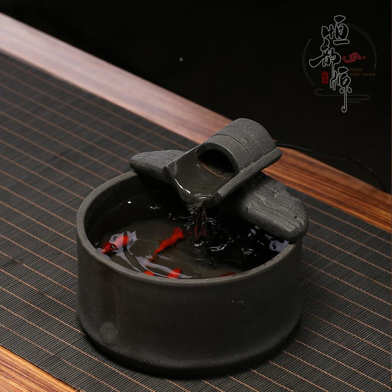 家居型桌面流水摆件办公室客厅植物HYY21041迷你喷泉景小观招财器