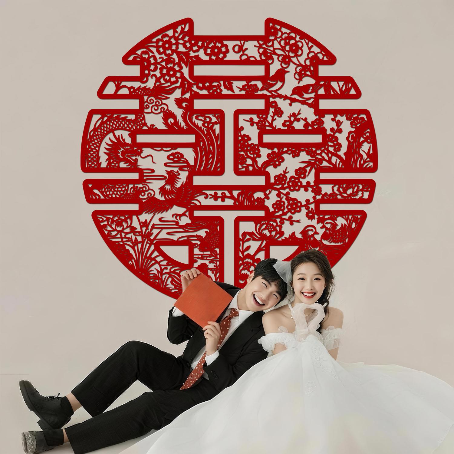 糊涂娘娘大喜景字贴结婚用全专套XOK客厅背墙装饰婚超庆婚礼大号