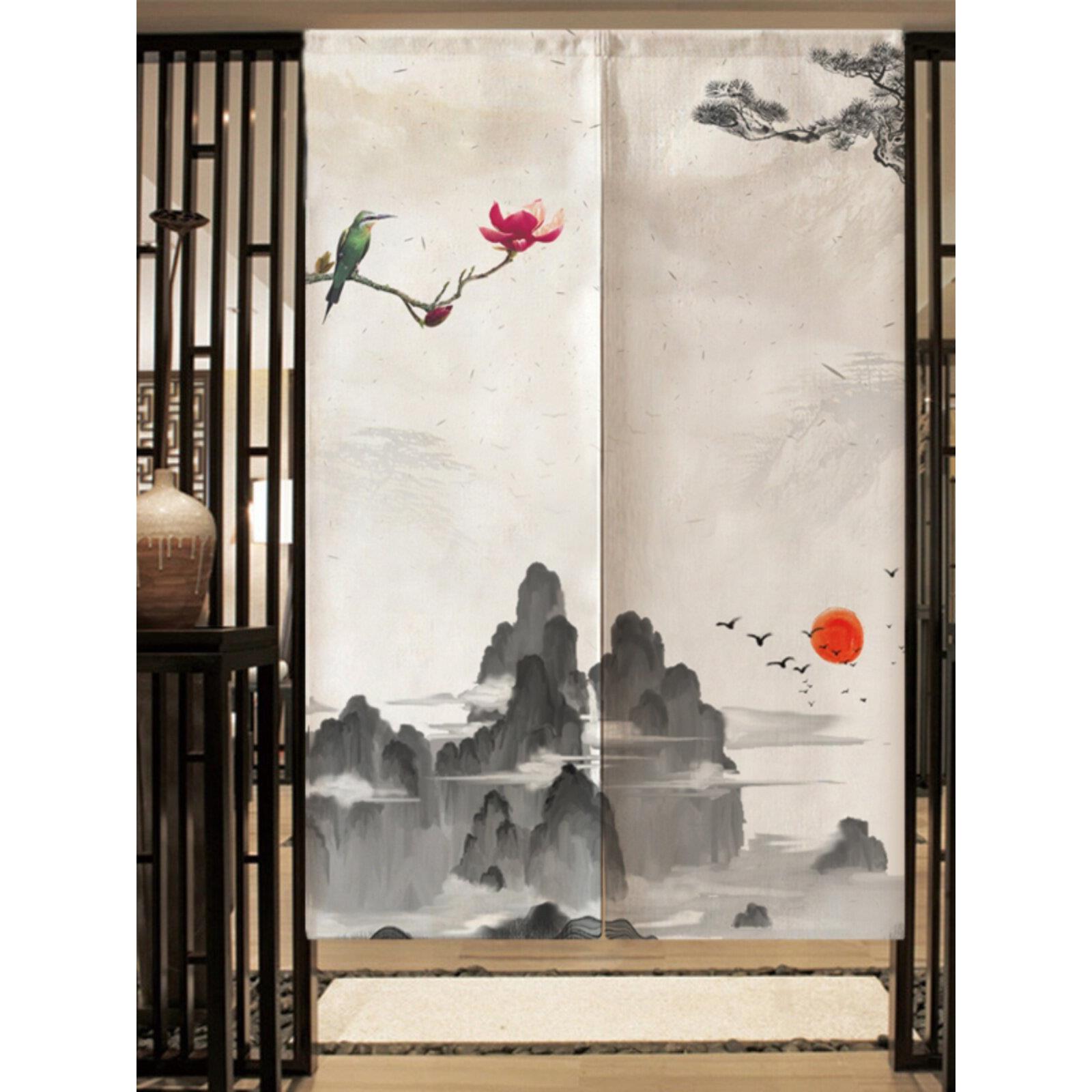 古风景观帆布窗帘夏季门帘LJP断窗帘风水布隔艺国窗风中中国风入