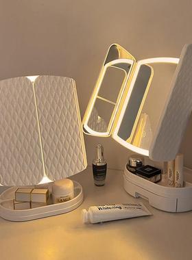镜子女化妆梳镜灯台式梳F601桌面可折叠带家用卧室妆台妆镜子学生