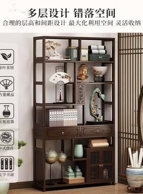 新240806中式博古架古董摆放客厅多茶叶紫砂壶阁书架靠柜墙茶柜置