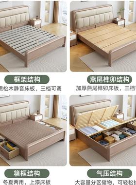 北欧全实.木床1.5米现代约轻奢简主卧室18双人床6602高家用箱储物