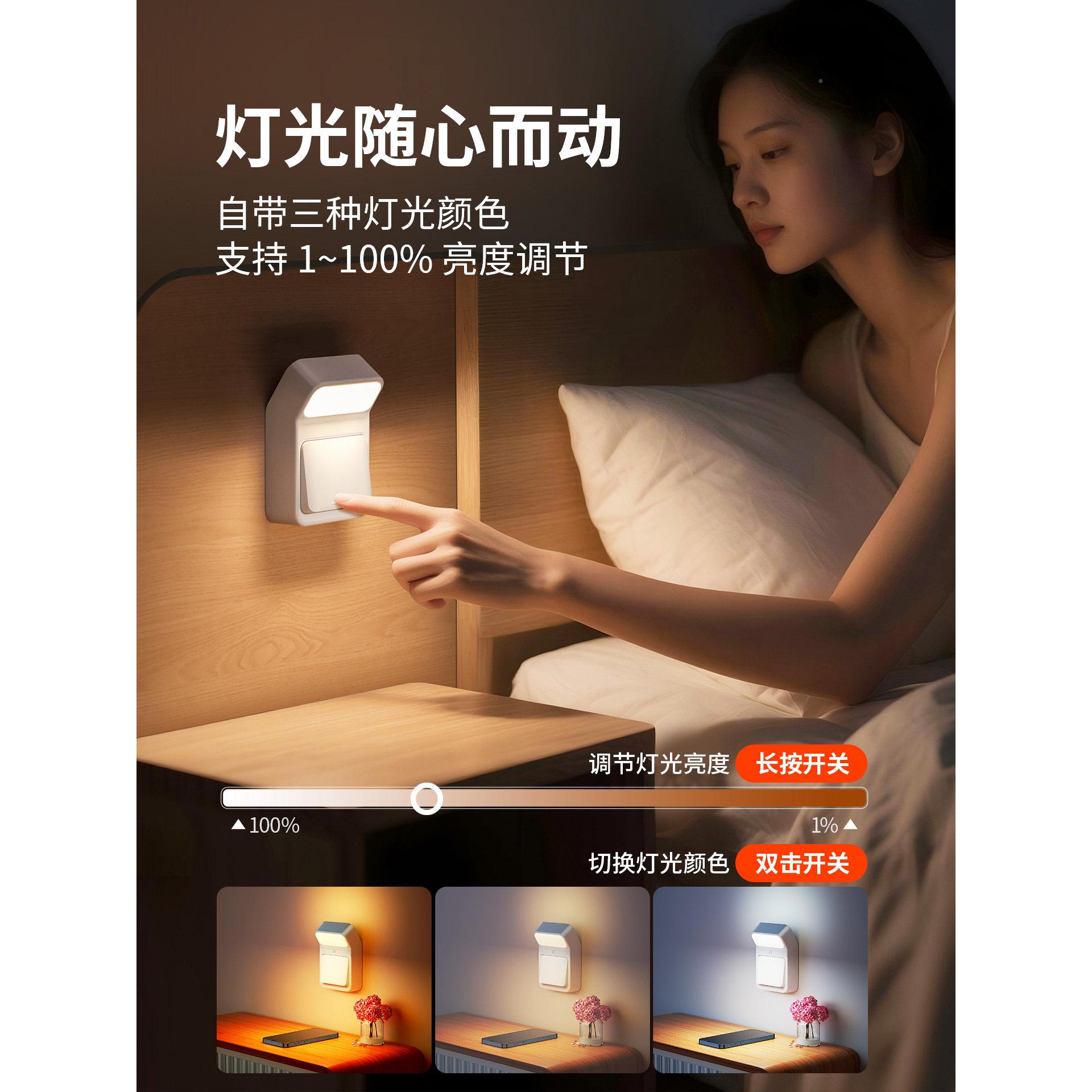磁吸墙壁灯充免打孔床小上阅读A36灯床头带睡开关眠电灯卧室遥控
