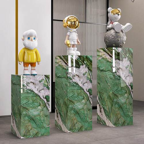 高档厅品玄关落地岩板柱装立WSK饰展示架大理石客工艺摆饰底座增