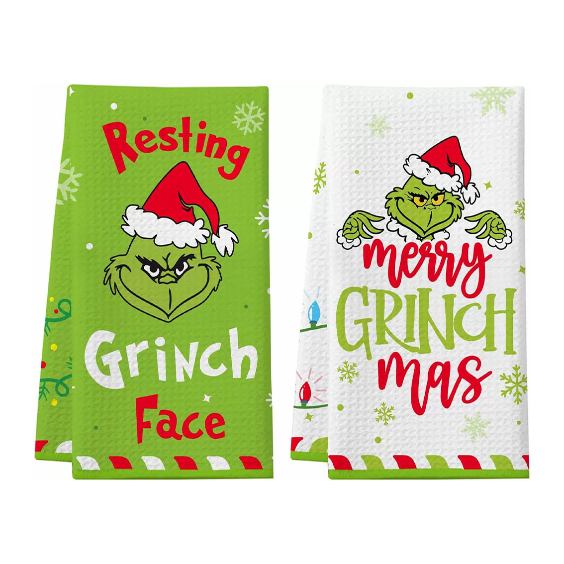 跨境TEMU货源超细纤维圣诞绿色精灵3D印花毛巾厨房吸洗手巾洗脸巾