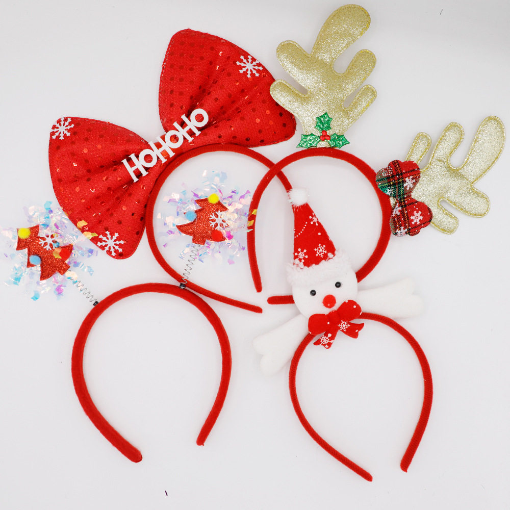 发箍圣诞树老人可爱发饰蝴蝶结亮片鹿角头扣装饰派对雪花雪人跨境