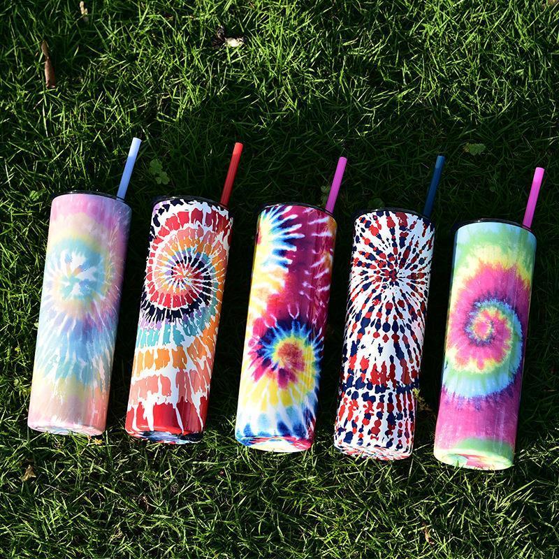 2025跨境新款不锈钢直筒杯创意SKINNY杯子彩色双层扎染热升华水杯