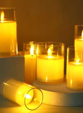 仿真玻璃杯LED电子蜡烛灯火焰摇摆浪漫家居圣诞聚会气氛道具摆件