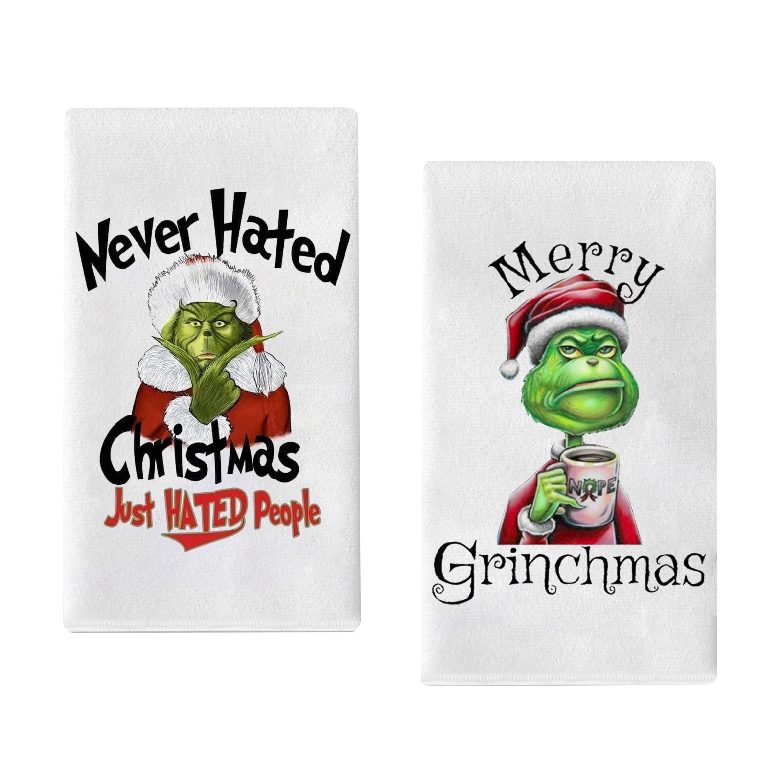 跨境TEMU货源超细纤维圣诞绿色精灵3D印花毛巾厨房吸洗手巾洗脸巾