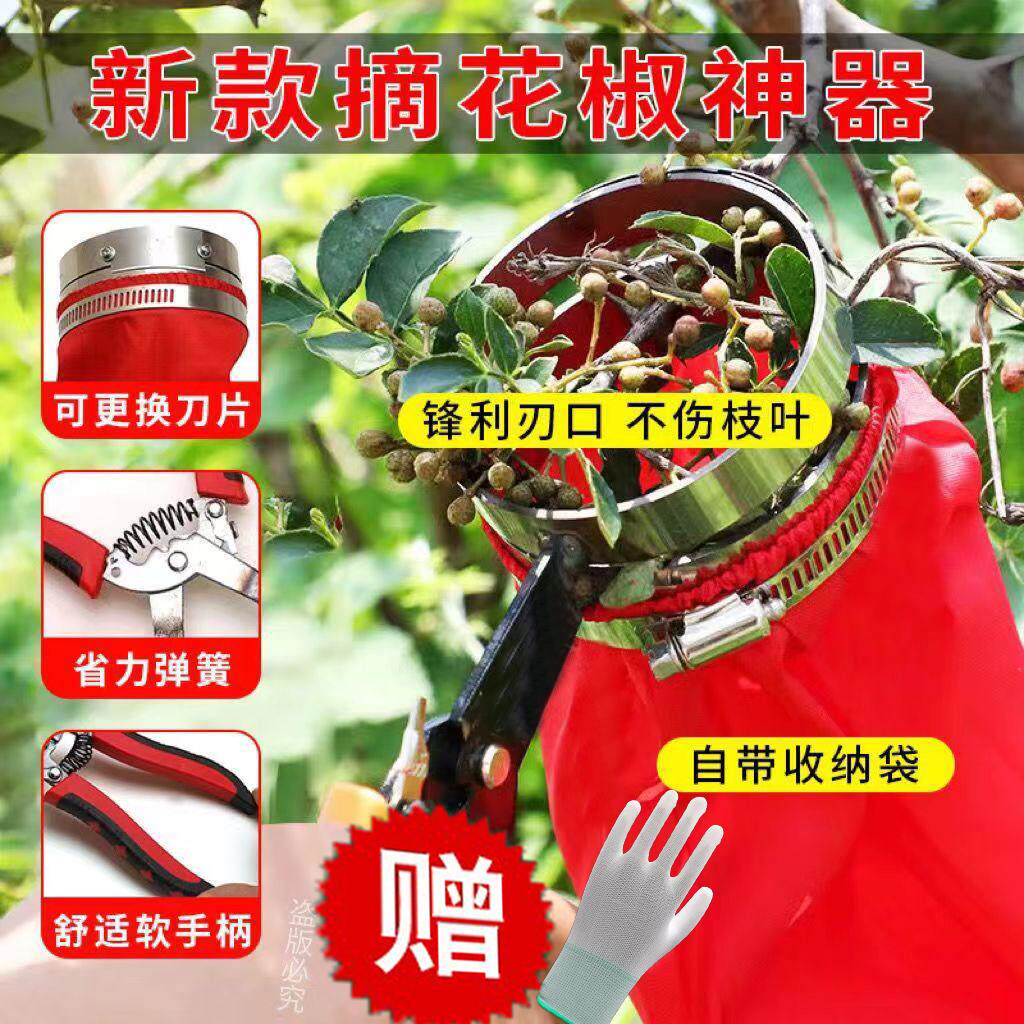 专业新款摘花椒神器采摘茶叶剪刀省时高效防刺扎手收纳袋采摘工具