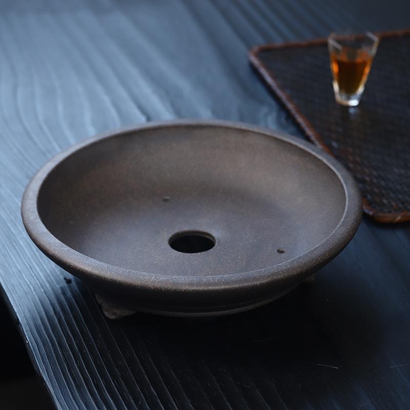 玖紫轩精品紫砂花盆宜兴古铜泥中号圆形水仙碗莲铜钱草黄杨盆景盆