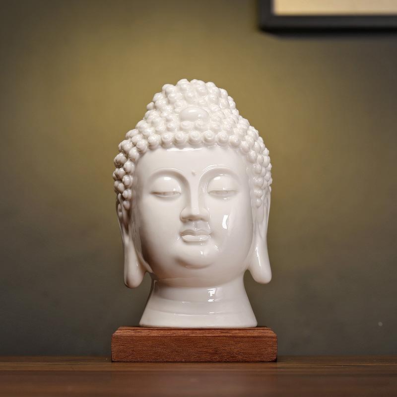 德化白瓷佛头雕塑工艺品摆件新中式家居客厅玄关会所酒柜装饰摆设