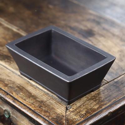 玖紫轩精品紫砂花盆斗笠长方形古红泥老桩造型文竹附石盆景桌面盆