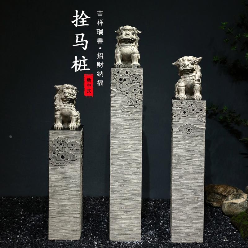 玄关摆件入户门装饰办公室仿石雕麒麟貔貅落地狮子一对中式拴马桩