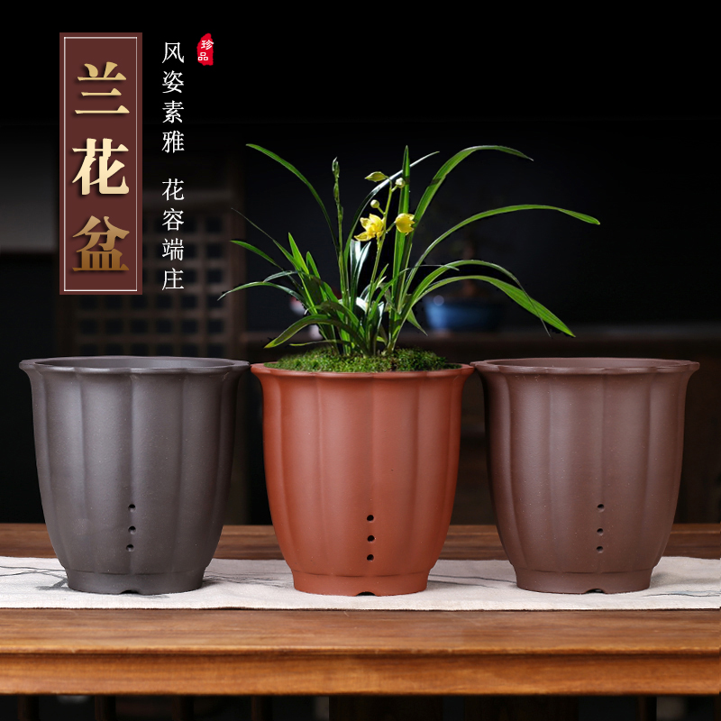 紫砂花盆精品古典高档君子兰兰花室内桌面盆景悬崖老桩特价包邮