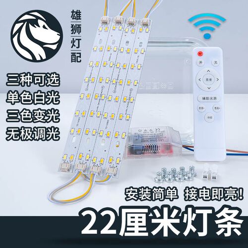led吸顶灯灯条改造灯板长条三色无极遥控灯芯灯带灯片光源22CM