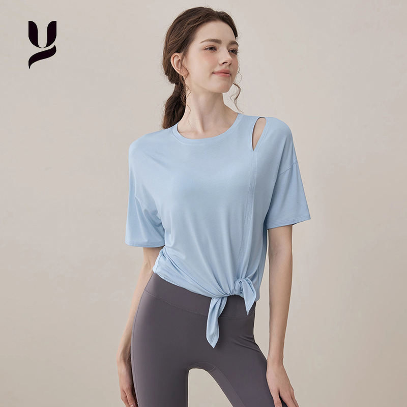 日本品质休闲瑜伽服女短袖罩衫夏季跑步运动普拉提上衣宽松显瘦健
