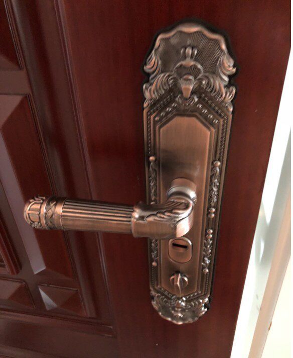 新防盗门拉手 锌合金红古铜大门锁面板把手9927 欧式对开门拉手