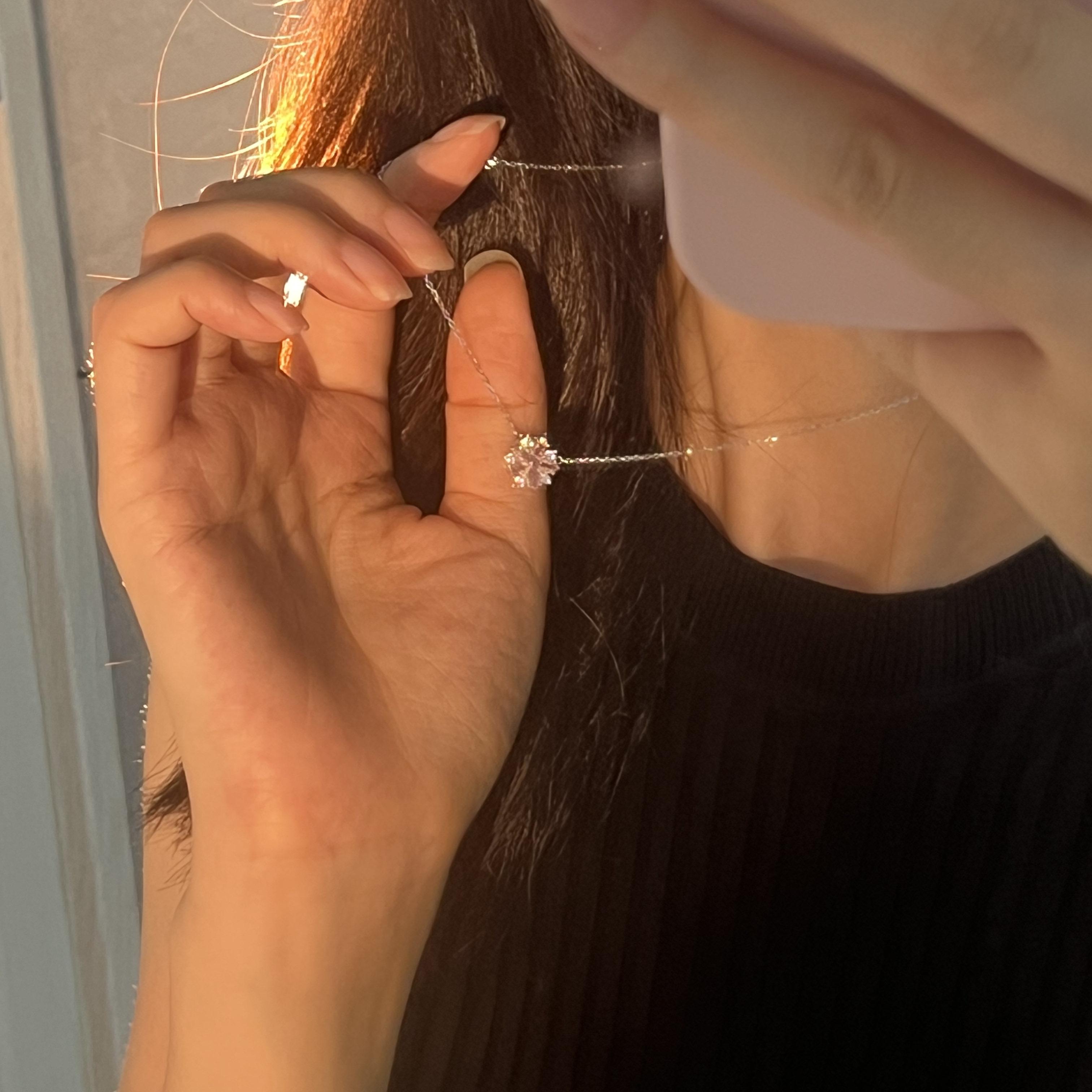 纯银项链樱花粉锆石少女心锁骨链