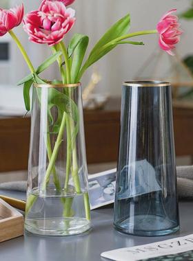 百合花专用花瓶摆件客厅插花器轻奢高档法式玻璃花瓶子大口径水培