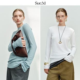 Sue.M T恤25秋WAN能强捻螺纹打底 意大利进口Albini高支全棉纱长袖