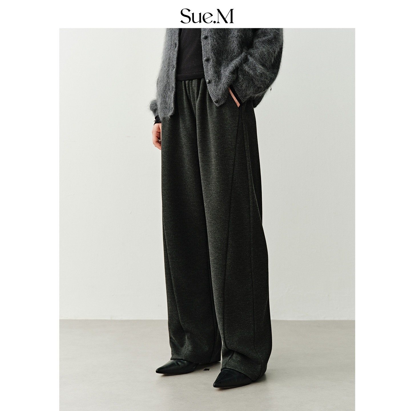 Sue.M 双层罗马针织奶奶裤25秋松紧腰JU好穿微锥通勤神裤阔腿裤女