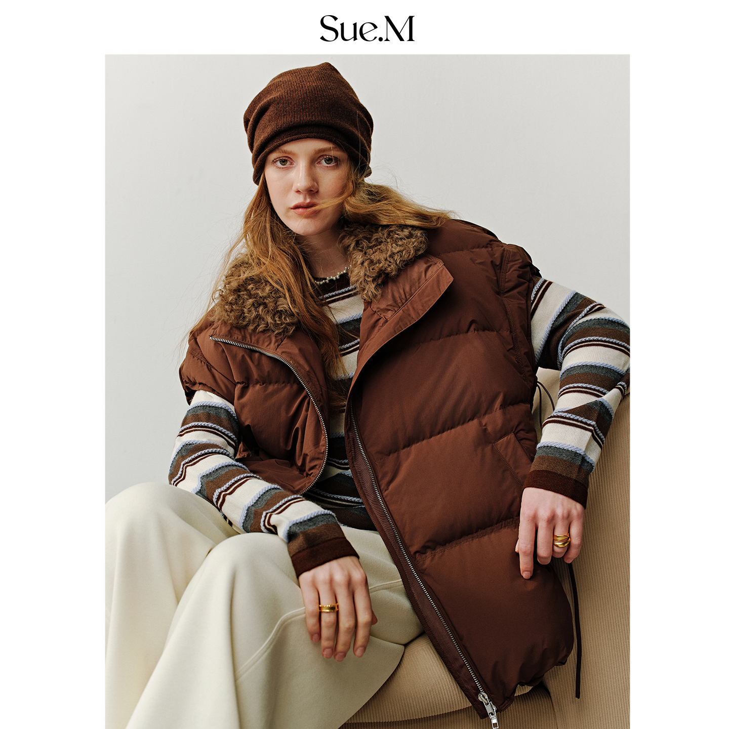 Sue.M 美拉德重磅90白鹅绒羽绒马甲2025冬oversize廓形叠穿鹅绒服