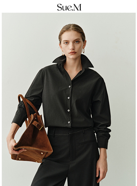 Sue.M 免烫不易皱黑色衬衫女26春通勤百搭气质内搭高级感黑衬衫女
