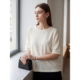 圆领中袖 T恤女26春新款 宽松JU藏肉好穿t恤 雪花亚麻肌理短袖 Sue.M