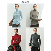 Sue.M德國进口120支绵羊毛一体成型无缝打底高领毛衣女冬18针工艺