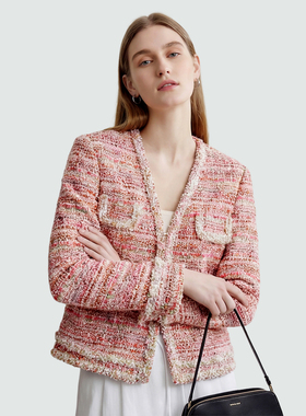 Sue.M 粉雾鎏金ACT3法国进口小香风26春季新款手工粗花呢外套女士