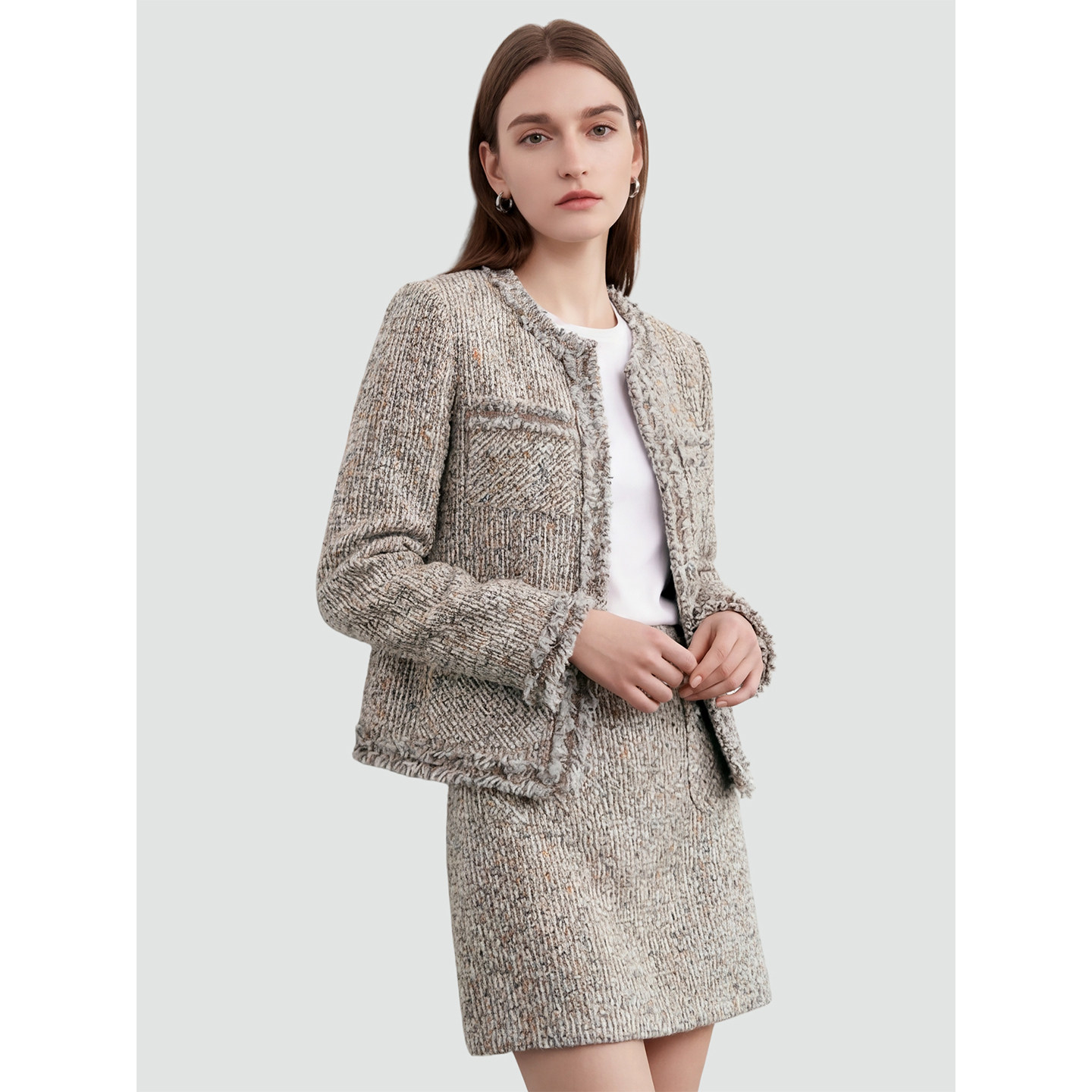 Sue.M短款收腰纯手工26春季新款进口LINTO*N面料无领小香风外套女,女装/女士精品,短外套,淘宝优惠券,粉丝福利购,淘宝优惠卷