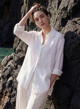 Sue.M 【手工拉毛流苏边】100%进口亚麻衬衫26春老钱风宽松衬衣女