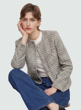 Sue.M  轻奢风短款无领小香风外套26春奢牌同源粗花呢小香外套女