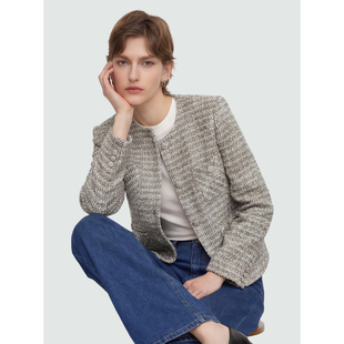 Sue.M 无领小香风外套26春奢牌同源粗花呢小香外套女 轻奢风短款