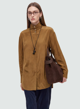 Sue.M Lem*aire同款莱赛尔立领衬衫26春新款大地色通勤松弛感上衣