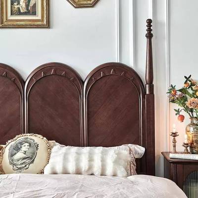 美式复古EWN实木双人床法式公自米主床卧室婚床由女神18主卧中床