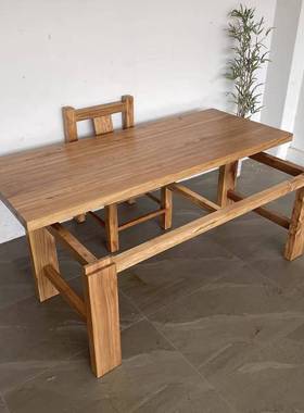 老榆木木茶桌全实一体泡茶桌茶室复古YHA木大板桌泡茶家用民宿桌