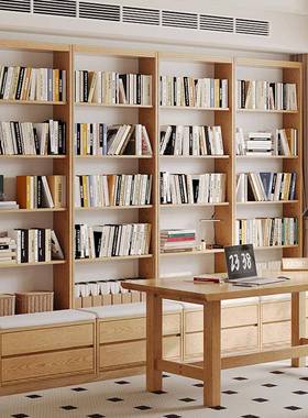 批全实木卡座书一体ZLL整柜墙到顶木原橡木色去客厅墙展示柜组满