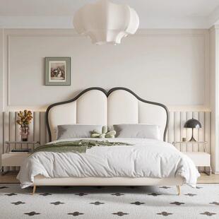 法式复古花瓣单个靠背板简艺约单主卧双买人床头科技INU布软包床