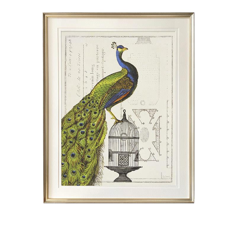 美式轻奢餐厅背景画简约美式玄关挂画简美复古客厅孔雀装饰画图片