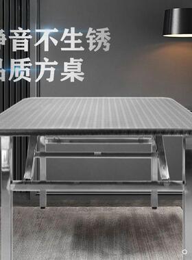 不锈钢折IOE叠方桌正方形桌3特厚商用家用出租房学校4工0地便易收