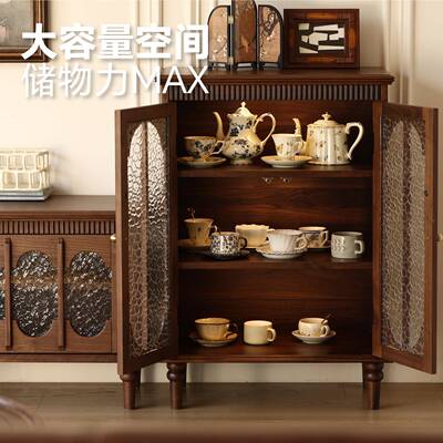 法式复古实风木斗沙发KXR边柜中古北美黑胡桃木酒柜客厅柜小柜书
