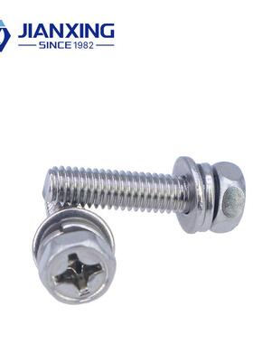 34不锈钢凹穴六角十字三组YJC合外螺栓头平垫弹垫螺0丝钉M4M5M方6