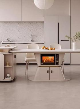 法式岩板岛台桌一体可WBY岩伸缩家用奶餐油风小电磁炉户型白色板