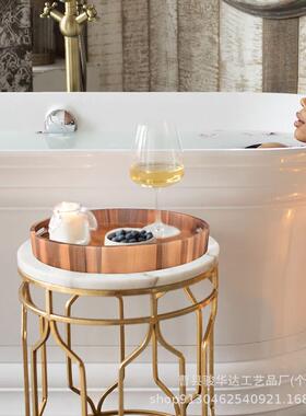 现大货形木制40cm托盘带手柄便携可移圆动浴物室KWZ品置盘上菜盘