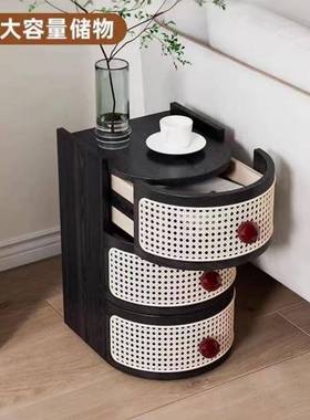 柜日式·藤物架编收纳柜实木多层置现代简约收HVC纳子床头柜家用