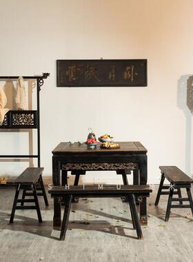 拾木|落地衣晾架衣帽架摄VYT衣实木中式仿古做旧挂衣楼茶饭店拍道