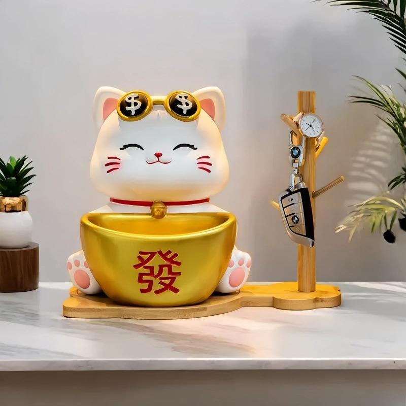 2025年新款元宝招财猫入门玄关钥匙收纳托盘客厅桌面摆件轻奢高档